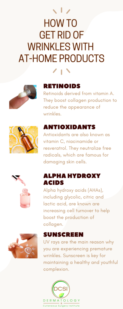 infographic on how to get rid of wrinkles with at home products