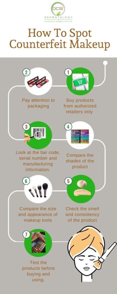 infographic on how to spot counterfeit makeup